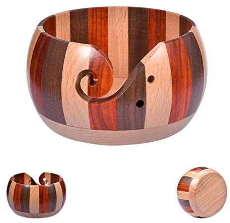 Holzsammlung Premium Hard Wood Crafted Wooden Portable Home Supplier Yarn Bowl, Handmade Handicrafts Wool Holder Organizer for Knitting Crochet, Yarn Bowl Round Shape with Elegant Design, 5.9 Inch
