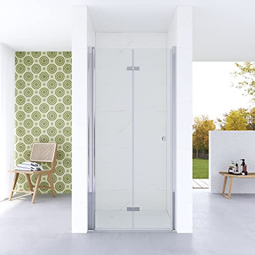 Rahmenlos Faltbare Duschtür Nische 75 cm breit Nischentür Dusche Nischenfalttür Drehfalttür Falttür 5 mm ESG Sicherheitsglas | Verstellbereich 75-78,5 cm | Höhe 187 cm | AQUABATOS