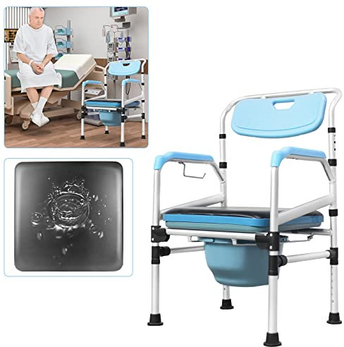 YARDIN Sedia per WC regolabile in altezza, antiscivolo, sedia da doccia, pieghevole, per anziani e disabili, sedia pieghevole con toilette integrata fino a 200 kg