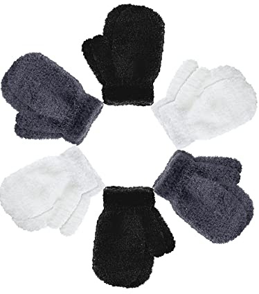 6 Pares Manoplas Elásticas Mágicas para Niños Guantes Cálidos de Invierno de Punto para Bebés Niñas (Color Simple, M)