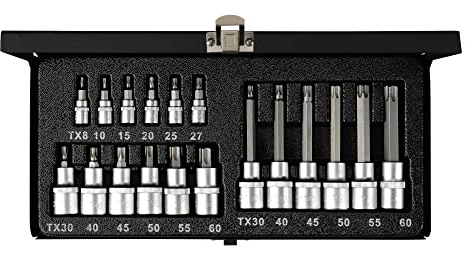 Hoteche Steckschlüsselsatz 1/4&1/2DR. Torx Bit Socket Set, Chrom-Vanadium-Stahl, CNC-gefräste Bits, rostfrei, 18-teilig