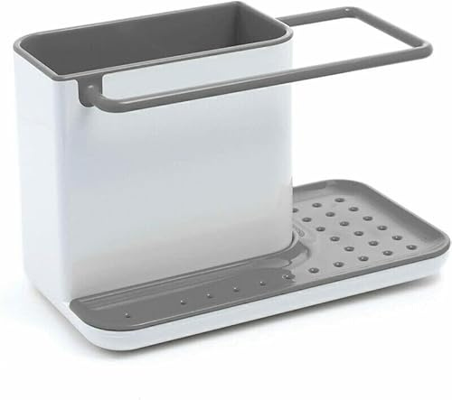 MAXPERKX Kitchen Sink Caddy Holder Organizer Plastic Utensils Rack Rinse Organiser Storage Sponge Holder Tidy Container for Bathroom Shower Shelf Basket Countertop Home (Grey)