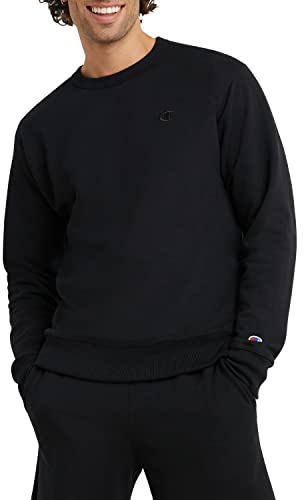 Champion Herren, Powerblend, Fleece, Crewneck for Men (Reg. Or Big & Tall) Sweatshirt, Schwarzes C-Logo, XXX-Large Groß