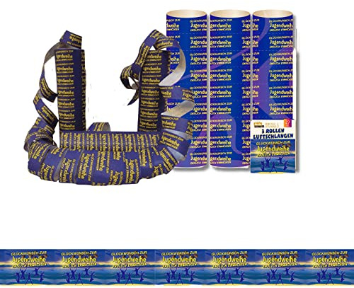 Jugendweihe Deko Luftschlangen (3 Rollen) – 27 Ringen Papierschlangen mit Alles Gute zur Jugendweihe & Endlich Erwachsen Motiv – Bunte Tischdeko & Partydeko für Jungen & Mädchen