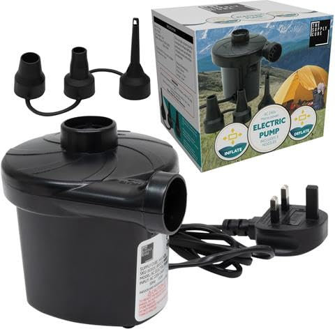 Supply Cube AC Electric Air pump with 3 Nozzles | AC 150w Air Pump | Portable Electric Pump | Quick-Fill Deflate & Inflate Pump for Paddling Pool, AirBed Pump, Swimming Pool Camping Accessories