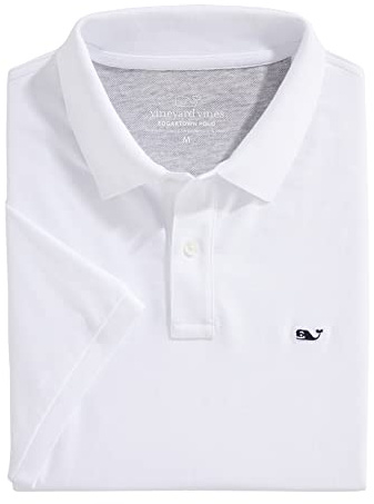 vineyard vines Men's Edgartown Short Sleeve Pique Polo, White Cap, Large