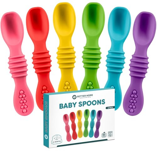Premium Silicone Baby Spoons set - 6 Pack,Baby spoon self feeding Training Spoons for Infants & Toddler, First Stage Chewable Baby Led Weaning Utensils, BPA Free, baby feeding essentials