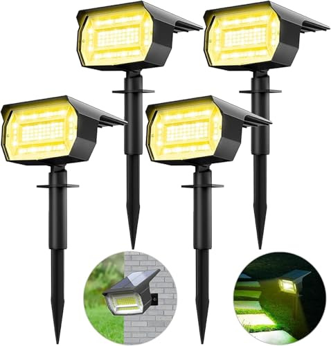 LOTMOS 4 Pack Solar Lights Outdoor Garden, 72 LED 3 Modes Solar Spot Lights | Solar Landscape Spotlights Waterproof Dusk-to-Dawn Spot Lights Solar Powered for Garden Yard Driveway Pathway, Warm White