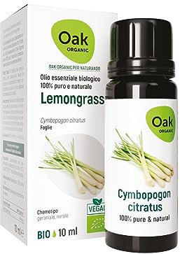 OAK ORGANIC Per NATURANDO Integratore alimentare di Olio essenziale Lemongrass Puro 10 ML – Integratore alimentare Bio & Vegan