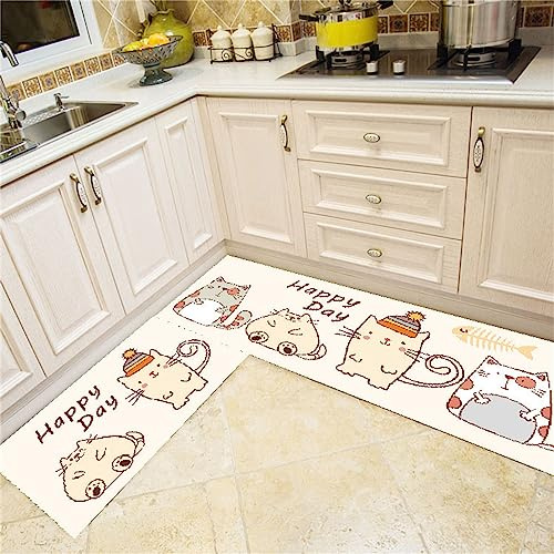 Gatos encantadores Kitty Pattern 2 Pcs Alfombras de Cocina Alfombras Conjuntos de alfombras de Piso Lavables Antideslizantes Alfombras de Dormitorio Conjuntos de alfombras de Dormitorio