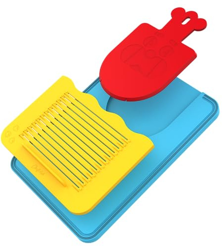 Chefclub Kids - Schneidebrett 3-in-1 - Rutschfest - Kinder ab 4 Jahren | 3-in-1 Schneiden Sammeln Umfüllen - Rutschfest - Ergonomische Griffe - Obst Gemüse Brot Käse - Kinderküche - Ab 4 Jahren