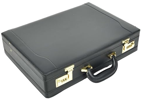 A1 FASHION GOODS Classic Attache Case Faux Leather Dual Lock Briefcase Business Bag Diplomat Black
