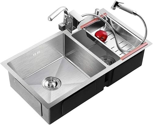 Waschbecken für Badezimmer, Küchenspüle, rechteckiges Doppelwaschbecken aus Edelstahl für den Haushalt, großes Fassungsvermögen, Balkonwaschbecken, langlebiges, leicht zu reinigendes Waschbe