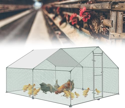 NAIZY Hühnerstall Hühner Freilaufgehege XXL 3x4x2m mit PE Sonnenschutzdach und Schloss Chicken Run Hühnergehege Hühnerauslauf für Voliere Hühner Kleintiere Ente Kaninchen