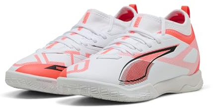 PUMA Ultra 5 Match IT + MID JR Fussballschuh, White Black-Glowing RED, 37.5 EU