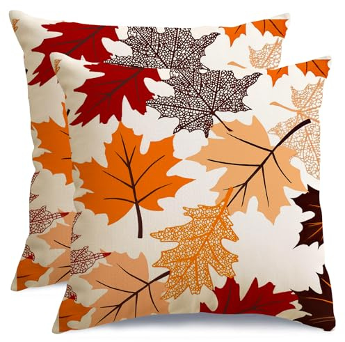 RABUSOFA Herbst-Kissenbezüge, 45,7 x 45,7 cm, 2er-Set, dekorative Dekokissen, Herbstblätter, Outdoor-Dekoration, Herbst-Dekorationen für Zuhause, Veranda, Bauernhaus