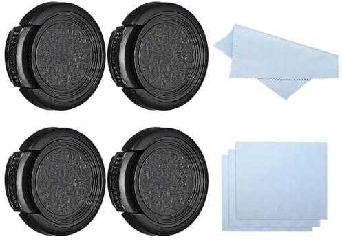 PATIKIL 27mm Lens Cap, 4 Pack Sides Pinch Snap Camera Lens Cover for Front Lens with Cloth, Suitable for 27mm Thread Universal DSLR Lenses, Black for Nikon, for Fujifilm, for Pentax