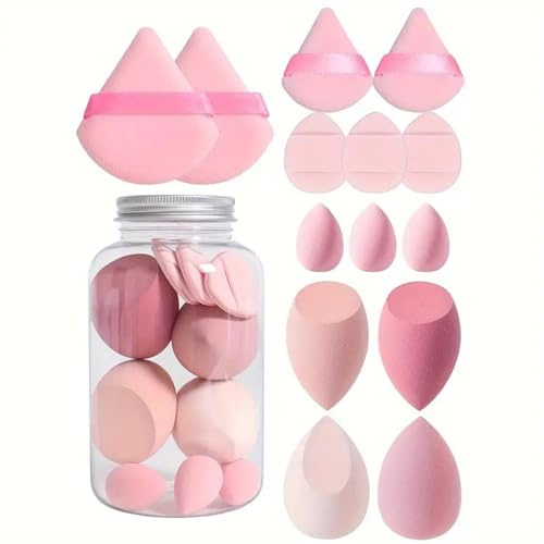 14 Stück Make Up Schwamme BeautyBlenderss Puderquaste - Make Up Set Mit 7 Puderquasten Und 7 Schwämmen, Mit Aufbewahrungsbox - Für Foundation Pulver Creme Flüssigkeit