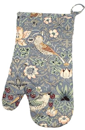 Le Chateau William Morris Strawberry Thief Blue Single Oven Mitt Glove Gauntlet - Kitchen Linens Flowers, Birds & Berries Patterned Gifts