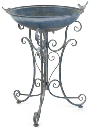 Moritz Vogeltränke blau stehend 73 cm – Vogelbad Zwei Vögel Wasserschale | Blauton, tiefe Badeschale, verschnörkelter Standfuß, wetterfest, für Balkon, Terrasse und Teich, 2-in-1 Futterstelle
