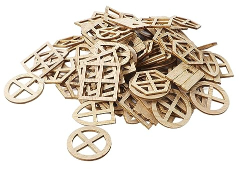 100 Stück Holz Fensterausschnitte, Mini Unlackierte Holzscheiben Fenster Puppenhaus Holzteile Fenster zum Malen, Schreiben, Basteln