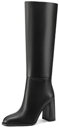 QUEEN HELENA Stivali Alti con Tacco Casual Eleganti Donna K3300 (Nero Pu, Sistema Taglie Calzature EU, Adulto, Donna, Numero, Media, 38)