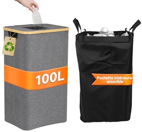 DOLLAR BOSS raccoglitore di bottiglie di deposito 100L con coperchio, raccoglitore di vuoti, raccoglitore di bottiglie vuote, contenitore di bottiglie di deposito grande（grigio）