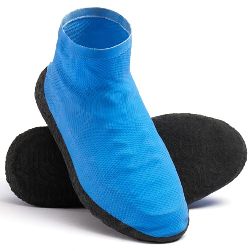 BIFOGOGE Copriscarpe Impermeabili per Pioggia Riutilizzabili Pieghevoli Antiscivolo con Gomma Rinforzata per Uomo e Donna(XL,Blu)