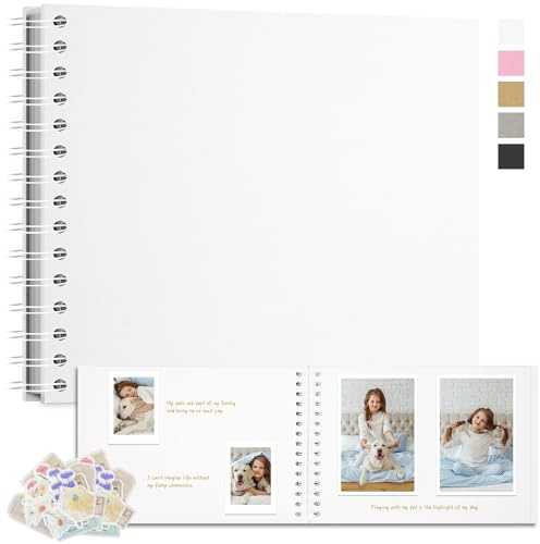 Remowith Fotoalbum Zum Selbstgestalten 28x20,5 cm DIY Fotobuch Kraftpapier Erinnerungsbuch für Hochzeiten 100 Seiten Album für Baby Familie Valentinstag Geburtstag Jahrestag Geschenk Weiß