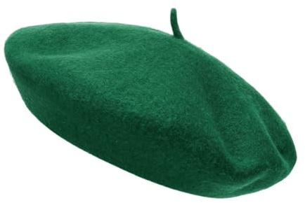 Dam ullbasker hatt fransk stil basker kvinnor ull klassisk prismatisk hatt vanlig klassisk färg basker hatt, unisex mjuk varm utomhus vintage konstnär hatt, grön (Bottle green), one size