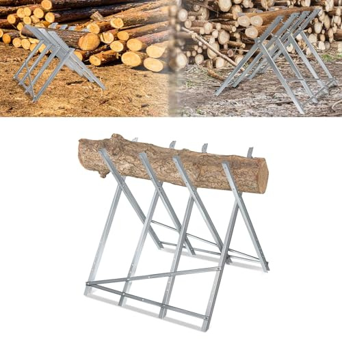 LZQ Sågbock för motorsågar trä, 150 kg lastkapacitet med åttakantig tandsåg, vikbar träsågbock sågblock av metall för motorsågar och handsågar, 82 x 80,5 x 79 cm