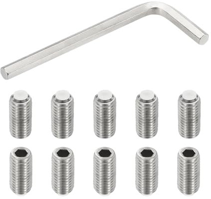 PATIKIL Vis Sans Tête M12x25mm Pointe en Nylon, 10Pcs Boulon à Tête Creuse Hexagonale Métrique en Acier Inoxydable 304, Anti-Dérapant, Entraînement Hexagonal Interne Avec Clé à Molette