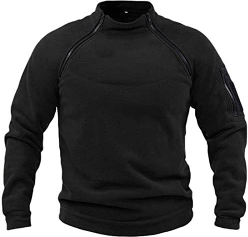 Fleece Pullover Men's Workout Military Tactical Mock Neck Pullover UK Winter Outdoor Sport Fleece Long Sleeve Sweatshirts Combat Fleece Jacket Jumper Sweater Tops Black L