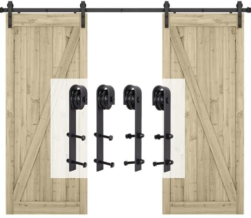 EGTink 305cm/10FT - Kit de riel para puerta corredera con guía de piso de puerta de granero para puerta corredera doble
