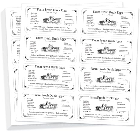 GOMAKERER 160 Pcs Duck Eggs Carton Labels, Farm Fresh Eggs Sticker Rectangle Egg Stickers PET Adhesive Egg Packaging Stickers for Box Container Carton Farm Supplies, 5x10cm