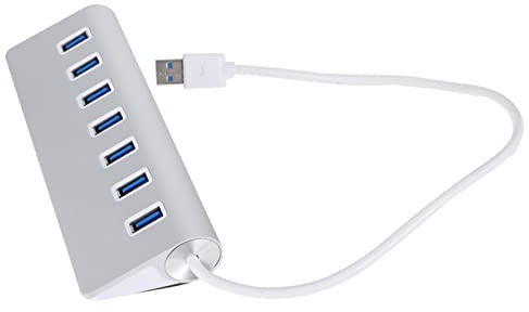 Hub USB 3.0 a 7 Porte in Plastico Argento, Design Inclinato | Trasmissione Fino a 5gbps, Compatibile USB 2.0 e 1.1, per Casa e Ufficio