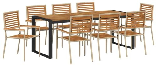 vidaXL 9 Delars Trädgårdsmöbelset Beige Poly Rattan Akacia