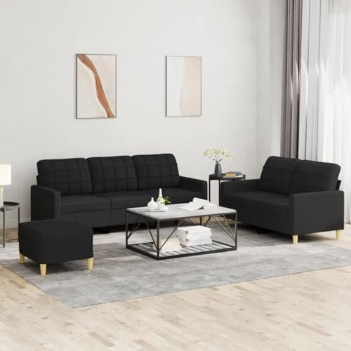 Snsowed 3-TLG. Sofagarnitur mit Kissen Schwarz Stoff, Sofa Mit Relaxfunktion, Couchgarnitur, Wohnzimmer Sofa, Couch, Sofa Set 3201318