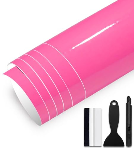 GRTHTATI 30cm x 150cm Pellicola Adhesiva per Auto Pellicola Wrapping Pellicola Protettiva per Auto, Moto, Bici (Rosso Rosa Lucido, 30cm x 150cm)