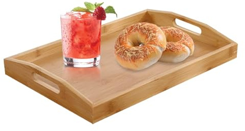 Wooden Trays with Handles, Wooden Rectangular Food Trays, Home Decoration Storage for Breakfast Dinner Tea Coffee Snacks Cheese Tray Kitchen Counters Bathrooms Dining Rooms and Party