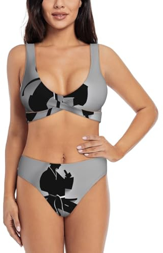 DUWAA Impressive Karate Men Print Women Bikini Set HalterTwo Piece Swimsuit Triangle Bathing Suits Sexy Swimwear for Women Black
