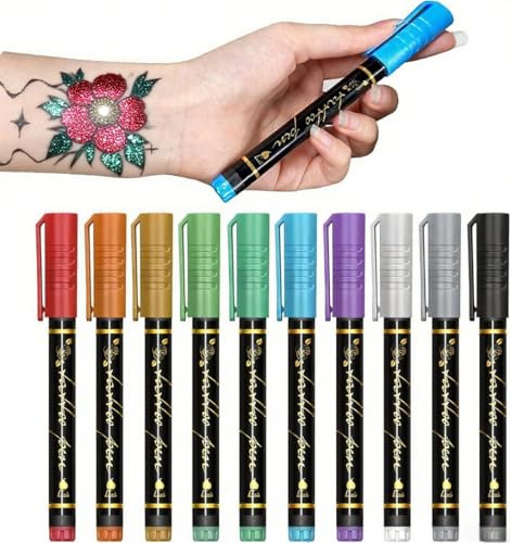 ToVii 10 colours Temporary Tattoo Markers for Skin,Tattoo Pen Kit, Body Markers for Kids and Adults Art Marker Pens for Kids and Adults Party Festival Dress Up