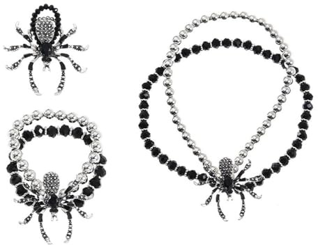 XFSRG 3 Stück Diamantbesetzte Spinne Halloween Schmuck Set Damen Gothic Ohrringe Halskette Ring Individuelle Punk Accessoires