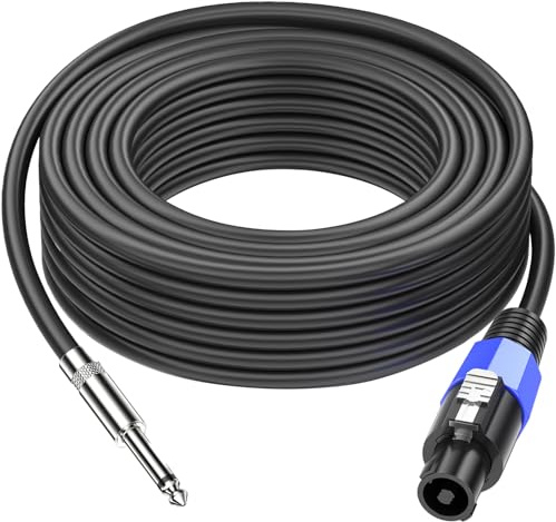 Jumwa 2M Speakon to 1/4 TS Speaker Cables for Audio Amplifier with Twist Lock 15AWG 2 Wires Speakon Cables for Heavy Duty Audio, M-M