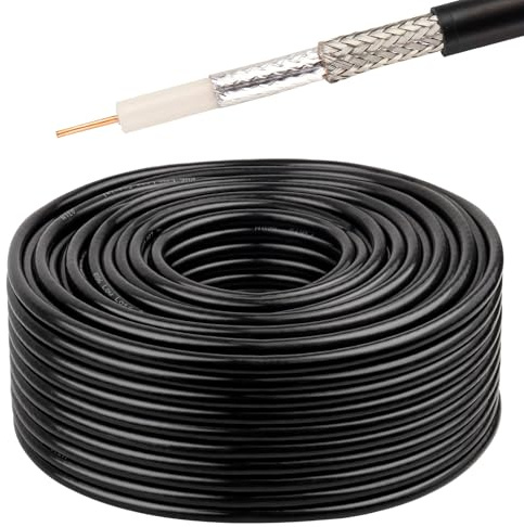MOOOKEERF RG6 Coaxial Cable 100FT, 18 AWG 75 Ohm RG6 Dual Shield Cable with Pure Copper Conductor for Broadcast, Satellite, and Cellular Applications,Black