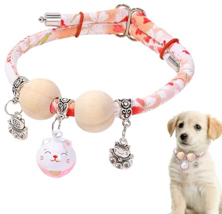 Dopsyesn Small Cat Collar - Cedar-Bead Kitten Collar with Bell | All-Day Wear Animals Adjustable Necklace Aesthetic for Photography Training Travel Walking Holiday Yard