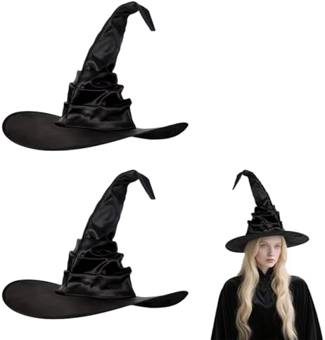 dinghaole 2 Stück Halloween Schwarzer Hexenhut, Witch Hat, schwarze Hexenkostüm-Accessoires für Frauen, Hexenhut Damen für Kostümpartys, für Kostüm Halloween Party Dekoration