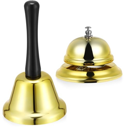 BESPORTBLE Campanas de Servicio de Mano Doradas, Timbres de Escritorio Compactos Sonido Audible para Restaurante, Recepción y Comedor Profesional