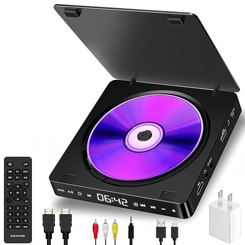 Mini DVD Player, HD 1080P Portable CD VCD DVD Player with AV Output, Remote Control, Stereo Video Player for TV Projector, USB Input