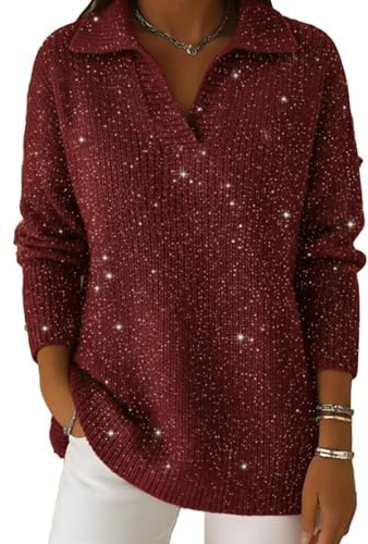Generisk damtröja med glitter, v-ringad, långärmad, elegant, bling, blus, topp för kvällsmode och festligheter, 01, L